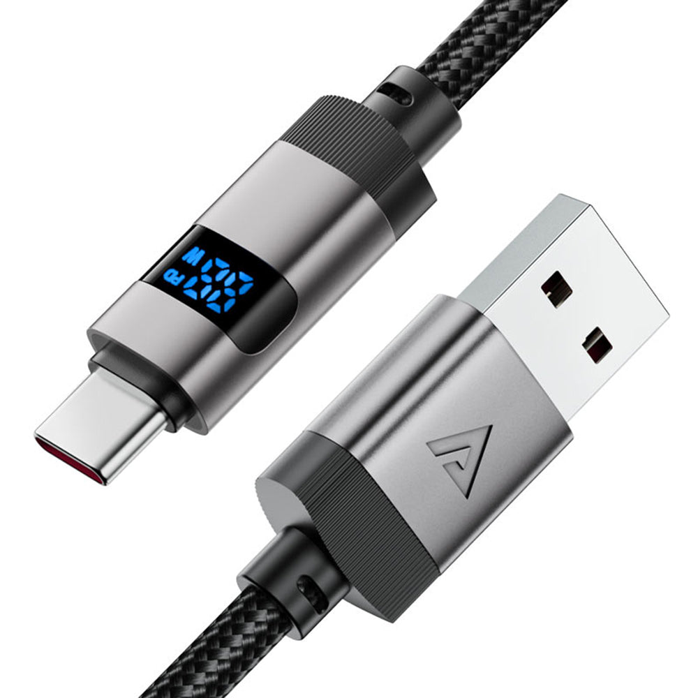 Data- og ladekabel USB-A - USB-C Acefast C15-04 Display, 66W, 1.2m, Svart