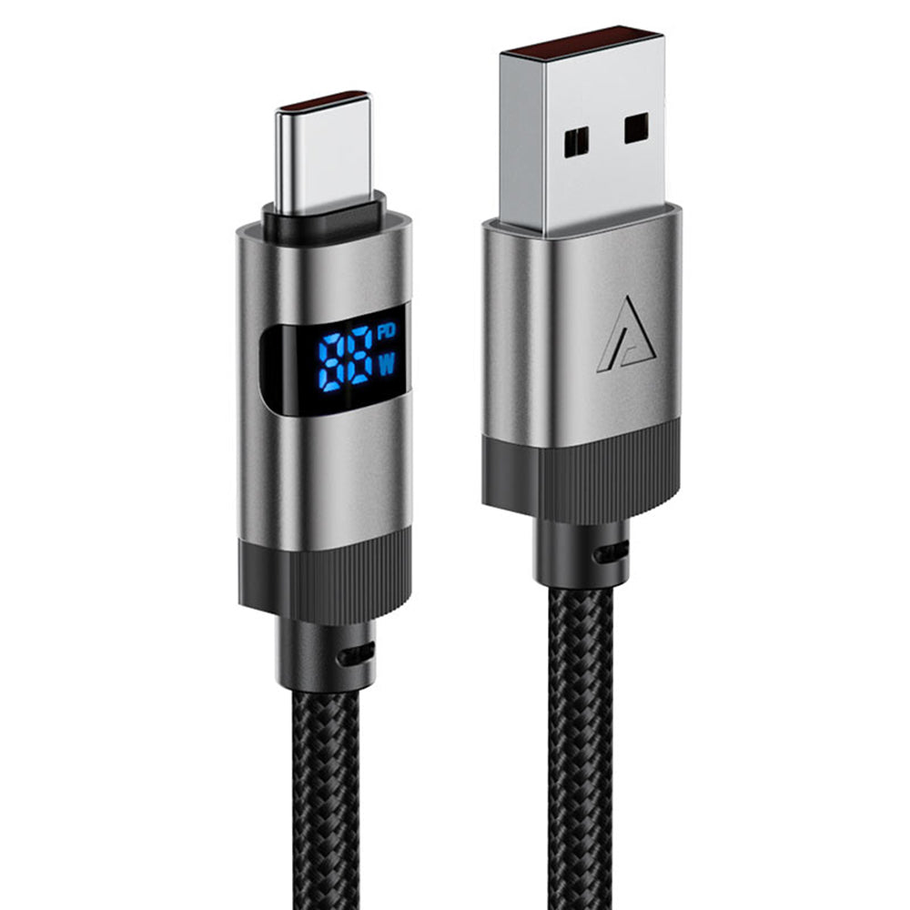 Data- og ladekabel USB-A - USB-C Acefast C15-04 Display, 66W, 1.2m, Svart