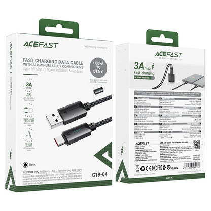 Data- og ladekabel USB-A - USB-C Acefast C19-04, 18W, 1.2m, Svart