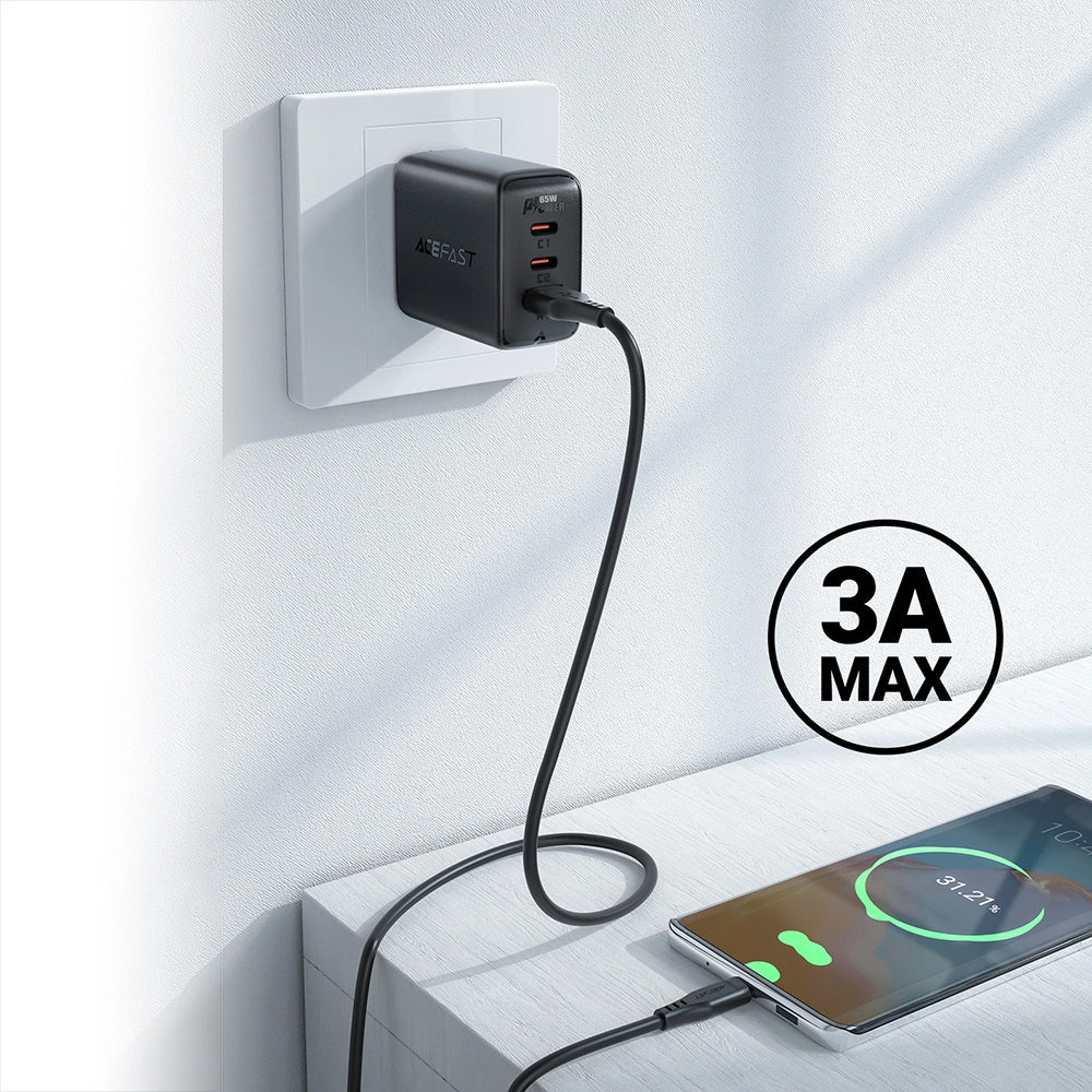 USB-A - USB-C Acefast C3-03 data- og ladekabel, 60W, 1.2m, Svart