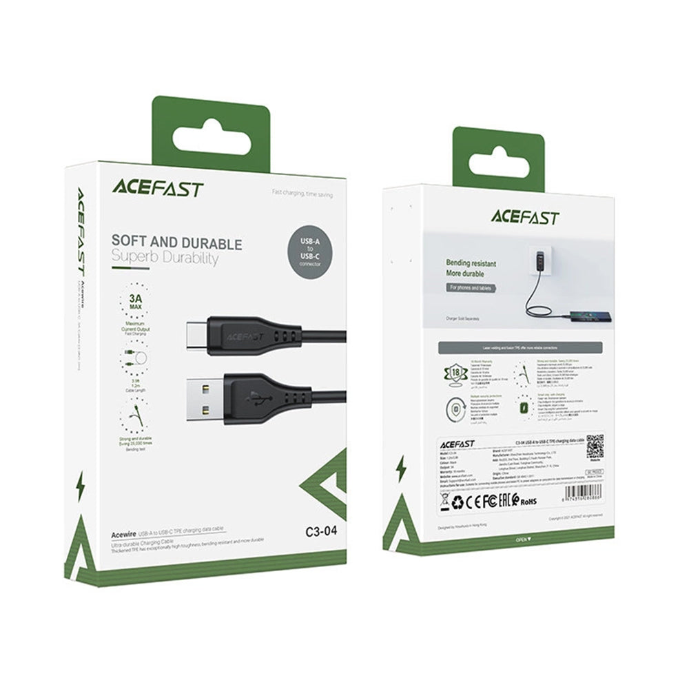 USB-A - USB-C Acefast C3-03 data- og ladekabel, 60W, 1.2m, Svart