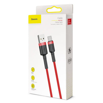 Data- og ladekabel USB-A - USB-C Baseus Cafule, 18W, 3m, Rød CATKLF-U09