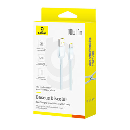 Data- og ladekabel USB-A - USB-C Baseus Discolor, 100W, 1m, Blågrønn E0420801