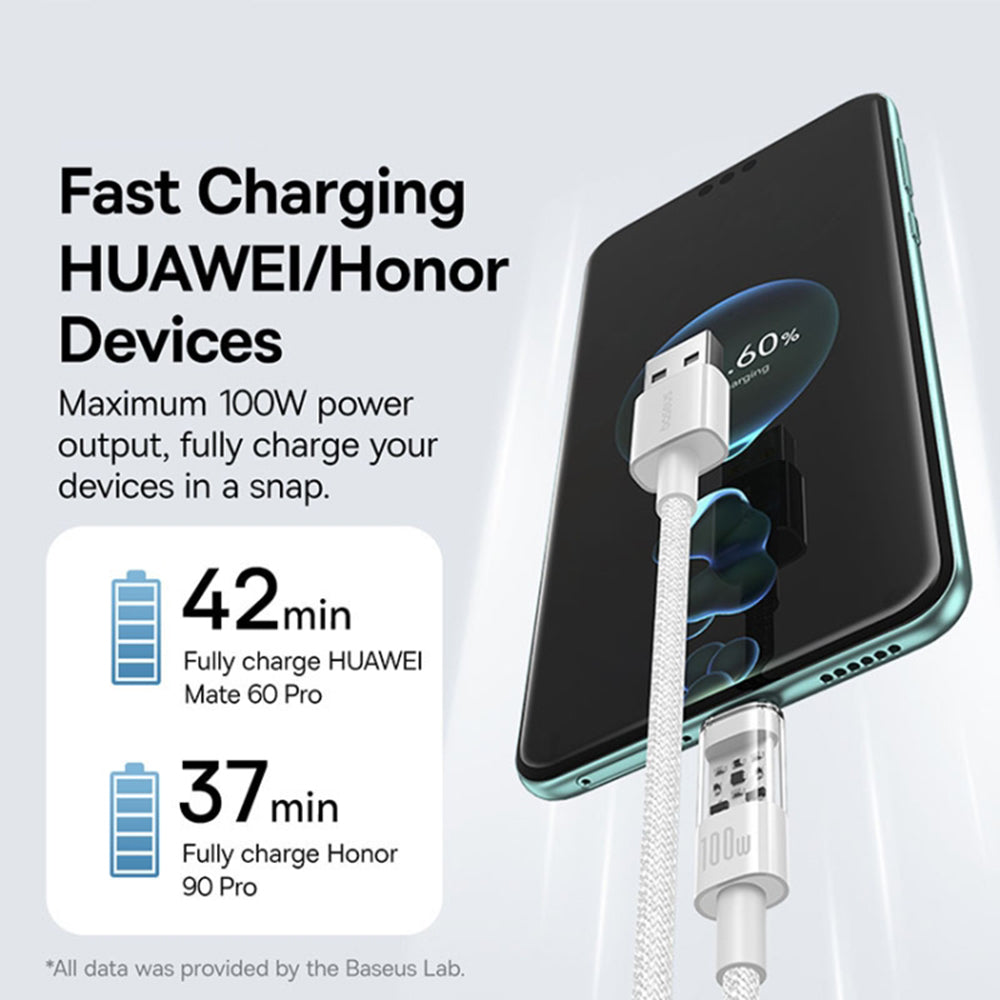 Data- og ladekabel USB-A - USB-C Baseus Gem, 100W, 1m, Hvit P10373002211-00