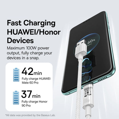 Data- og ladekabel USB-A - USB-C Baseus Gem, 100W, 1m, Hvit P10373002211-00