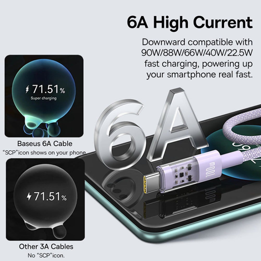 Data- og ladekabel USB-A - USB-C Baseus Gem, 100W, 1m, Lilla P10373002511-00