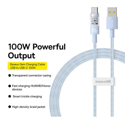 USB-A - USB-C Baseus Gem data- og ladekabel, 100W, 2m, Blå P10373002311-01