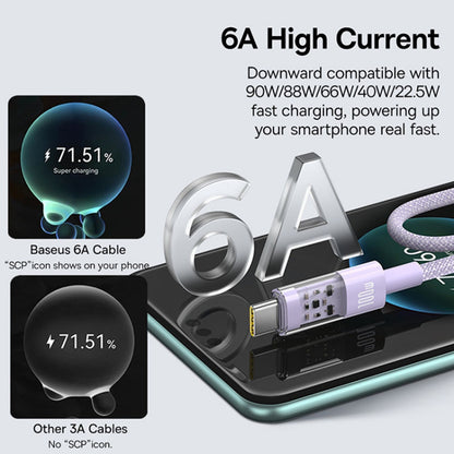 Data- og ladekabel USB-A - USB-C Baseus Gem, 100W, 2m, Lilla P10373002511-01