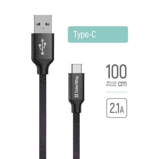 Data- og ladekabel USB-A - USB-C ColorWay CW-CBUC003, 18W, 1m, Svart