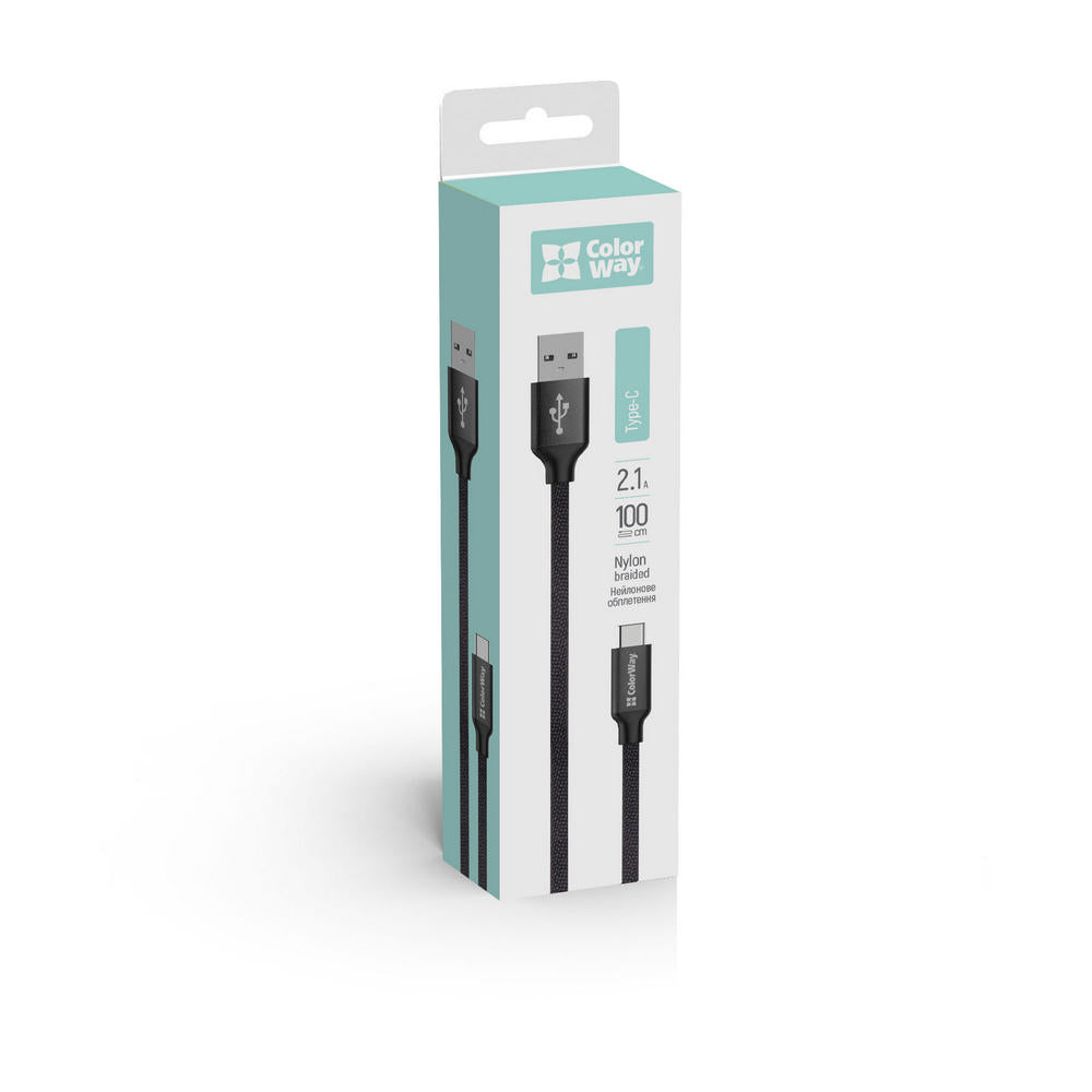 Data- og ladekabel USB-A - USB-C ColorWay CW-CBUC003, 18W, 1m, Svart