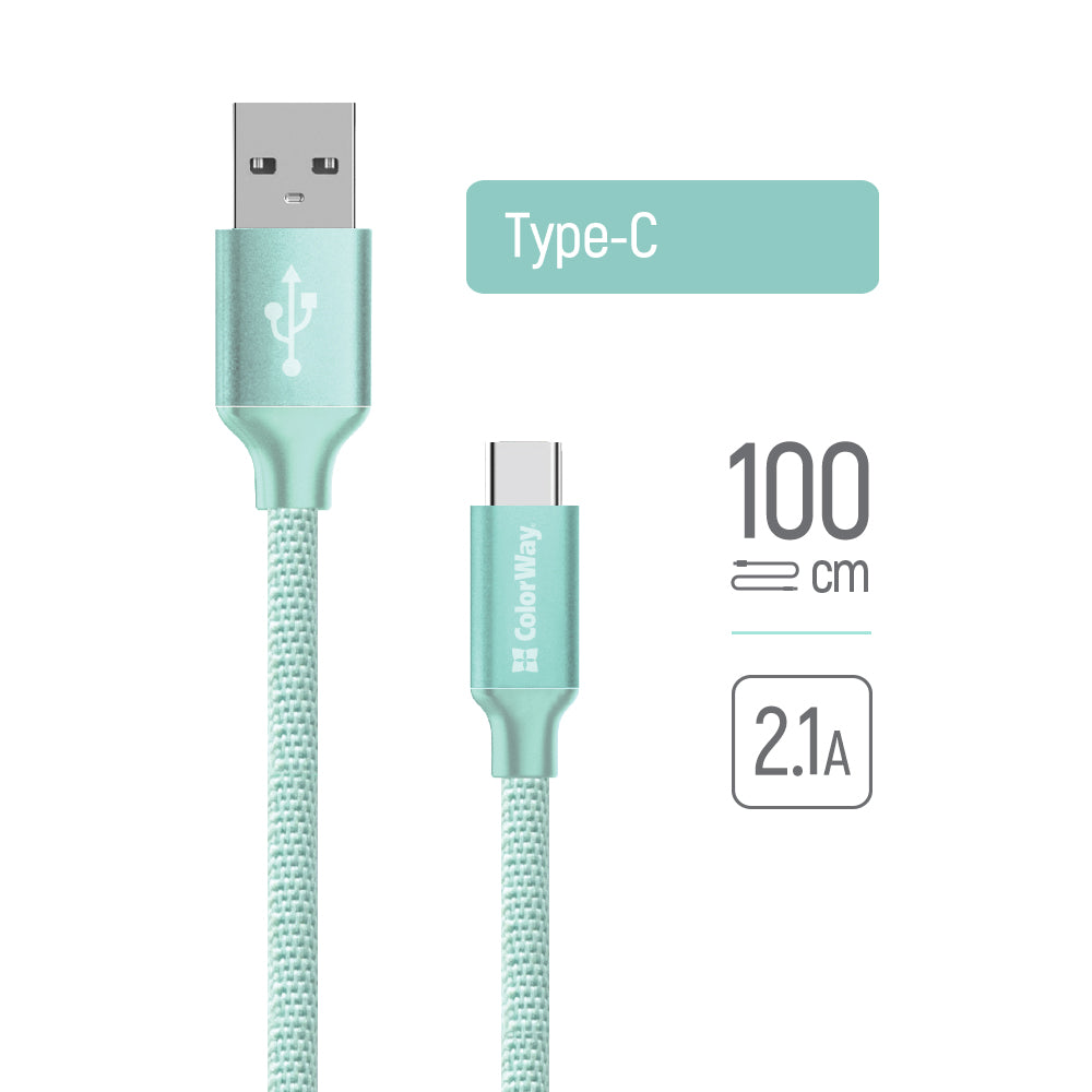 Data- og ladekabel USB-A - USB-C ColorWay CW-CBUC003, 18W, 1m, Grønn