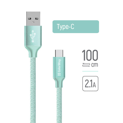 Data- og ladekabel USB-A - USB-C ColorWay CW-CBUC003, 18W, 1m, Grønn
