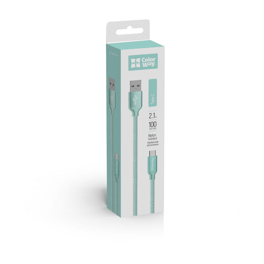 Data- og ladekabel USB-A - USB-C ColorWay CW-CBUC003, 18W, 1m, Grønn