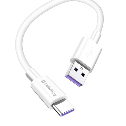 Data- og ladekabel USB-A - USB-C ColorWay CW-CBUC019, 18W, 1m, Hvit