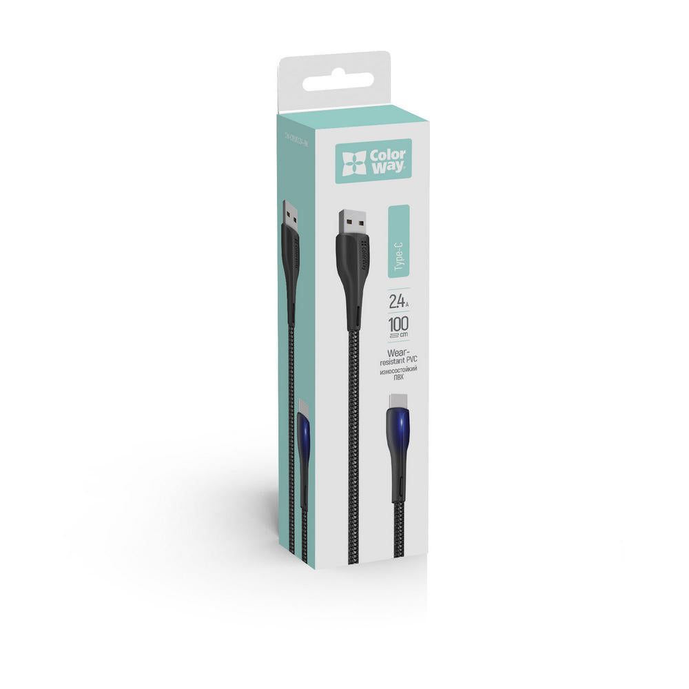 Data- og ladekabel USB-A - USB-C ColorWay CW-CBUC034, 18W, 1m, Svart