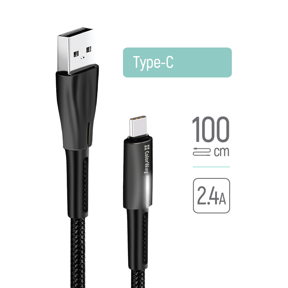 Data- og ladekabel USB-A - USB-C ColorWay CW-CBUC035, 18W, 1m, Svart