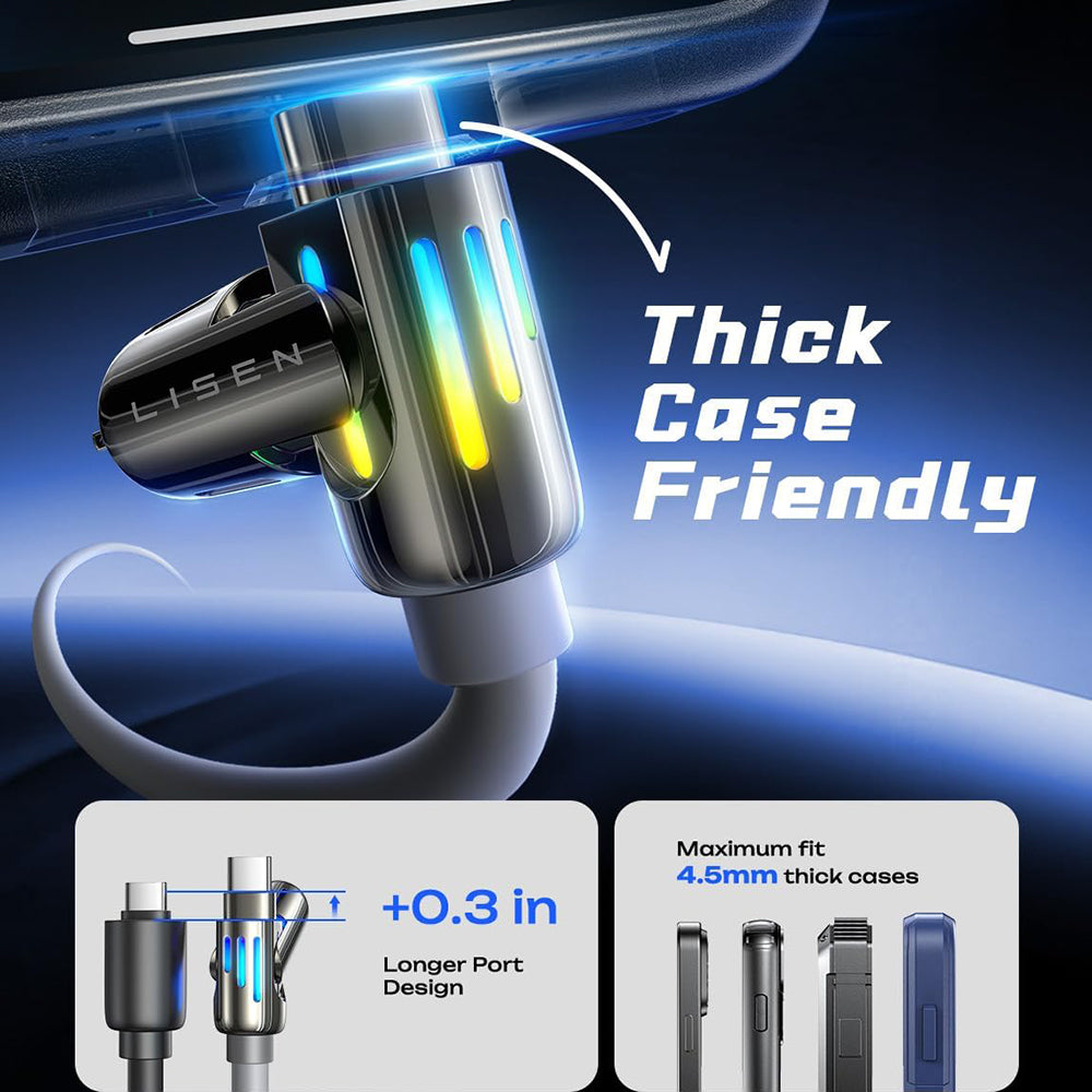 Data- og ladekabel USB-A / USB-C - Lightning / USB-C Lisen 4in1, 240W, 2m, Grå YL0124110002