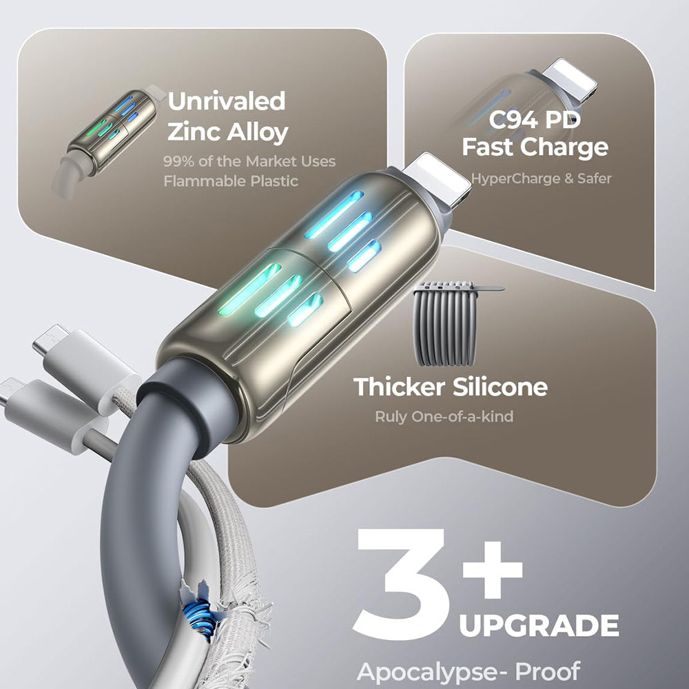 Data- og ladekabel USB-A / USB-C - Lightning / USB-C Lisen 4in1, 240W, 2m, Grå YL0124110002