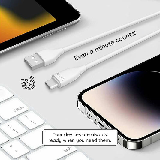 Data- og ladekabel USB-A - USB-C Lito LD03T, 18W, 1m, Hvit