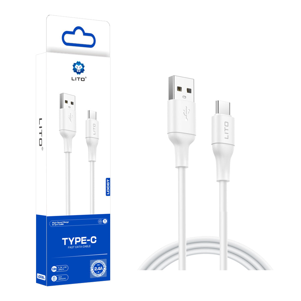 Data- og ladekabel USB-A - USB-C Lito LD06T, 18W, 1m, Hvit