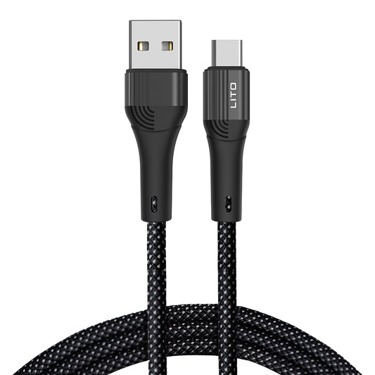 Data- og ladekabel USB-A - USB-C Lito LD14, 60W, 1m, Svart