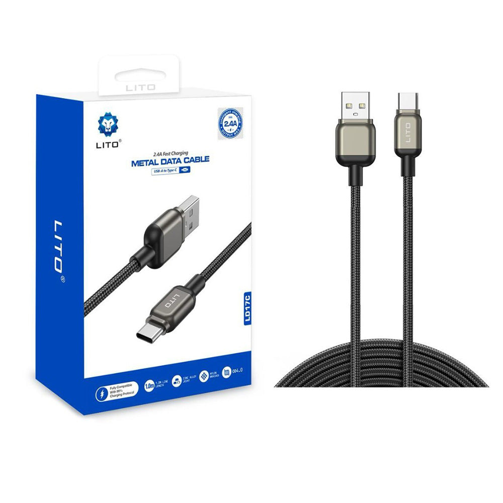 Data- og ladekabel USB-A - USB-C Lito LD17, 18W, 1m, Svart