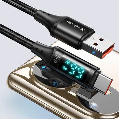 Data- og ladekabel USB-A - USB-C McDodo CA-1080 Display, 66W, 1.2m, Svart