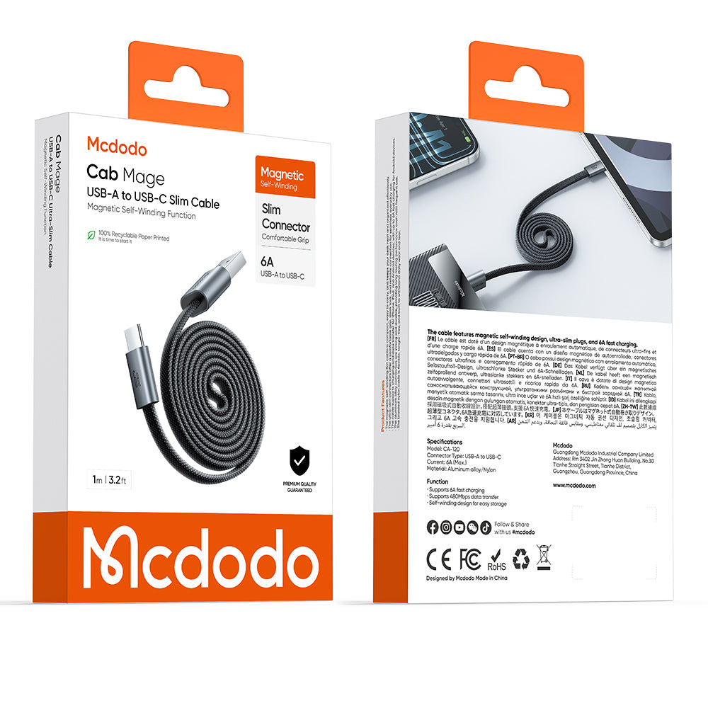 USB-A til USB-C data- og ladekabel McDodo CA-1200, 60W, 1m, svart