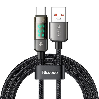 USB-A - USB-C McDodo CA-3630 Data- og Ladekabel med Auto Power Off-skjerm, 66W, 1.2m, Svart