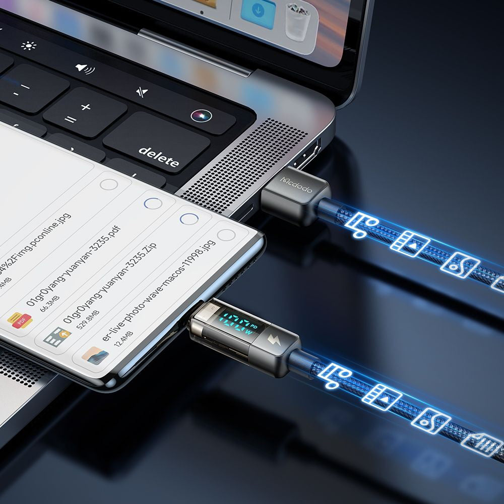 USB-A - USB-C McDodo CA-3630 Data- og Ladekabel med Auto Power Off-skjerm, 66W, 1.2m, Svart