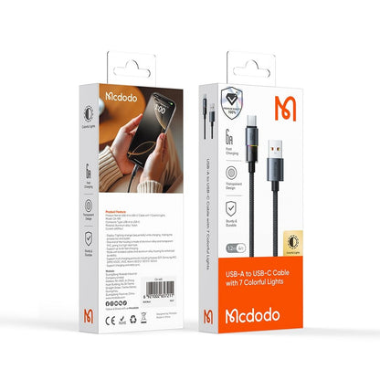 Data- og ladekabel USB-A - USB-C McDodo CA-8180 Colorful, 66W, 1.2m, Svart