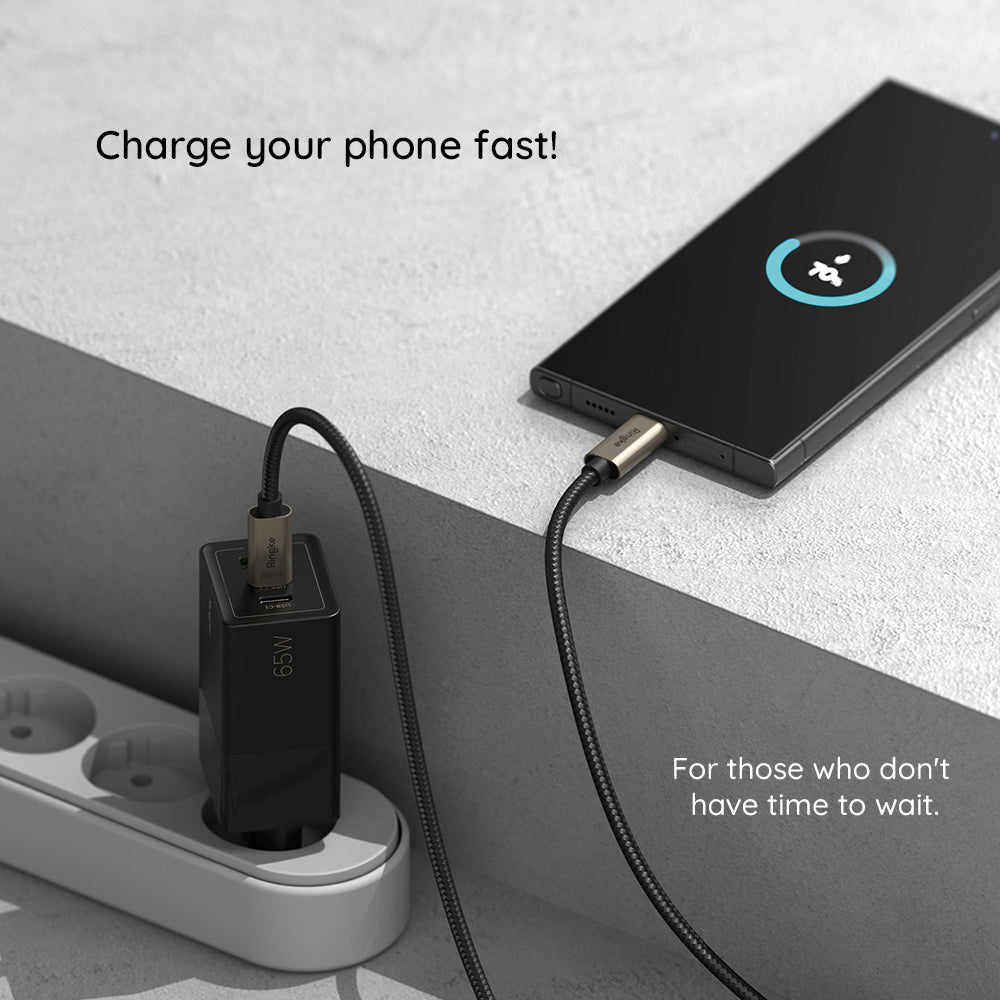 Data- og ladekabel USB-A - USB-C Ringke, 60W, 2m, Svart