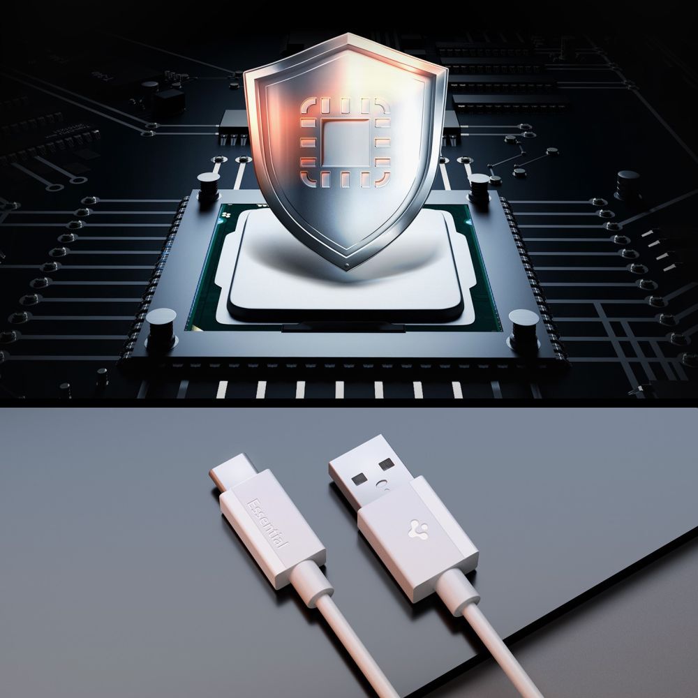 Data- og ladekabel USB-A - USB-C Spigen Essential, 60W, 1m, Hvit ACA08715
