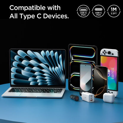 Data- og ladekabel USB-A - USB-C Spigen Essential, 60W, 1m, Hvit ACA08715