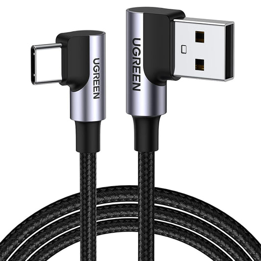 USB-A til USB-C UGREEN US176 Angled data- og ladekabel, 18W, 3m, Grå