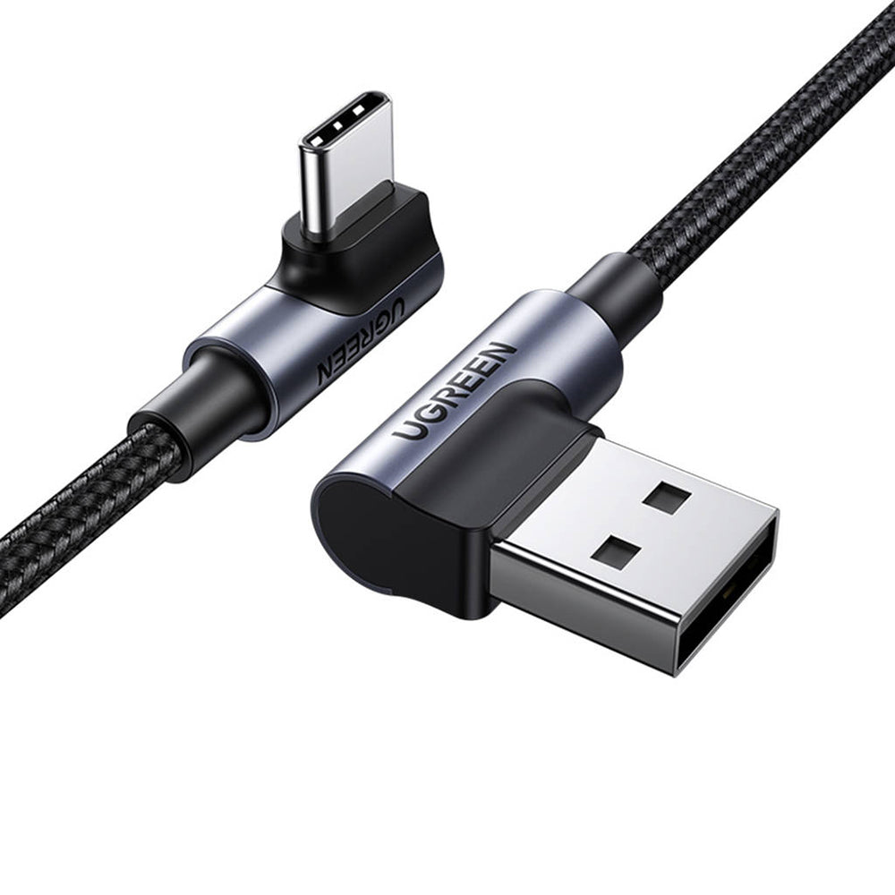 USB-A til USB-C UGREEN US176 Angled data- og ladekabel, 18W, 3m, Grå