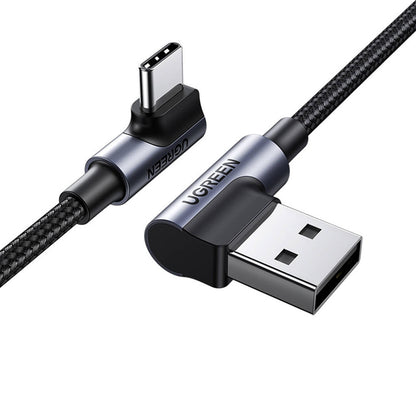 USB-A til USB-C UGREEN US176 Angled data- og ladekabel, 18W, 3m, Grå