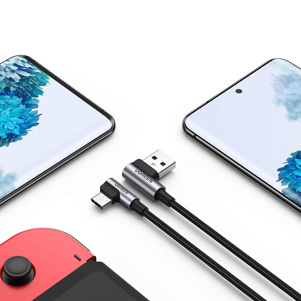 USB-A til USB-C UGREEN US176 Angled data- og ladekabel, 18W, 3m, Grå