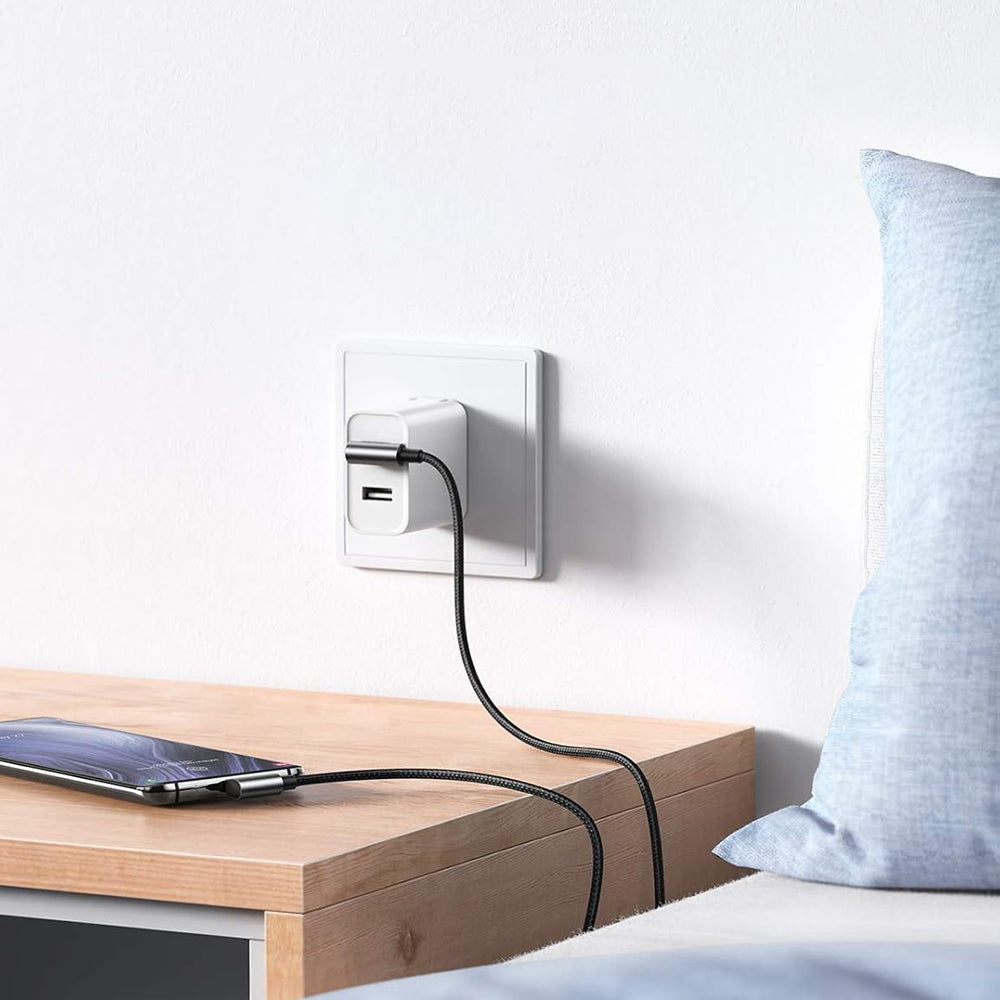 USB-A til USB-C UGREEN US176 Angled data- og ladekabel, 18W, 3m, Grå