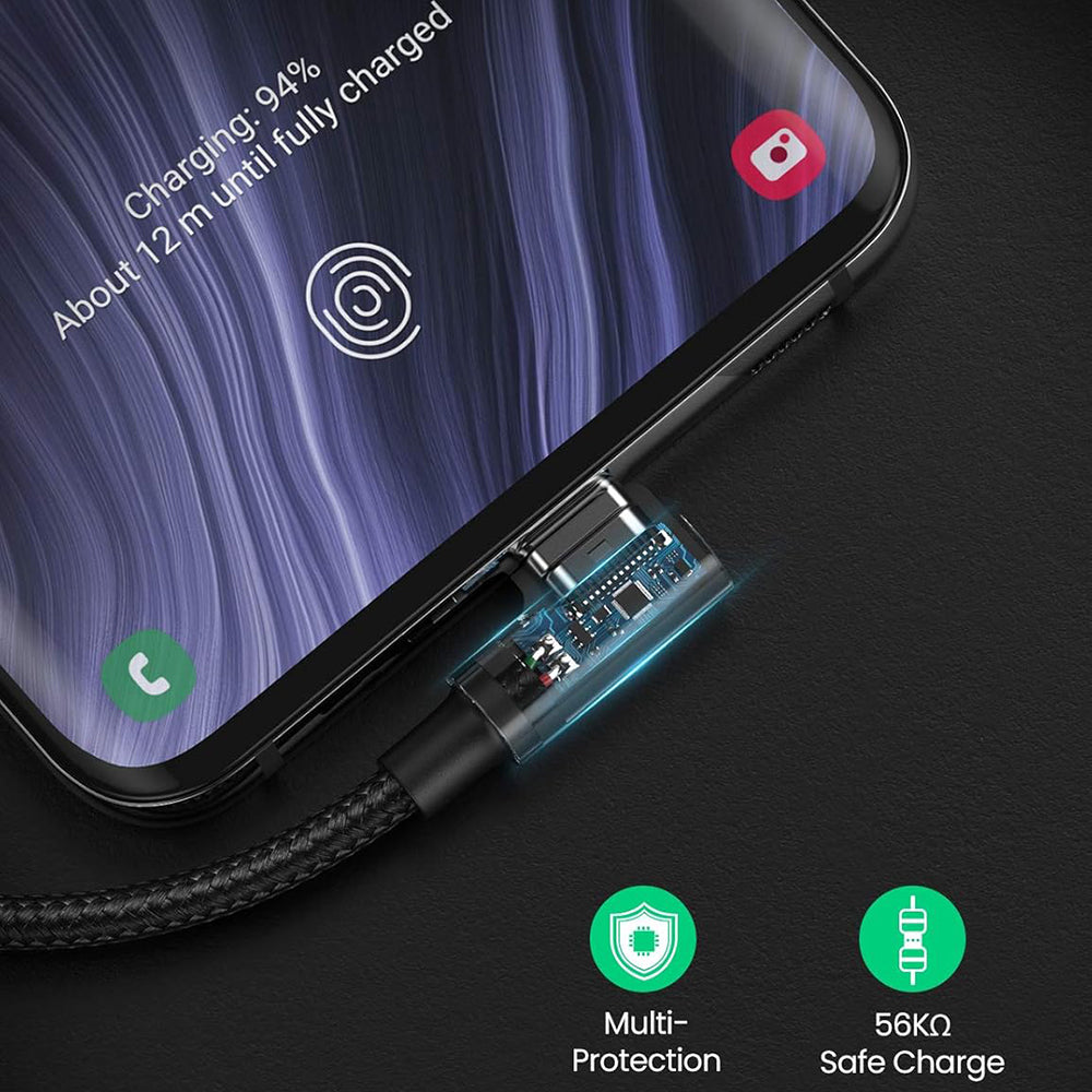 USB-A til USB-C UGREEN US176 Angled data- og ladekabel, 18W, 3m, Grå