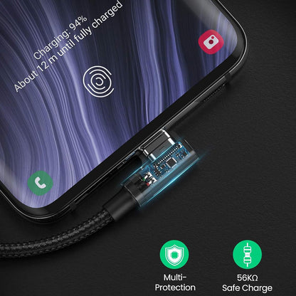 USB-A til USB-C UGREEN US176 Angled data- og ladekabel, 18W, 3m, Grå