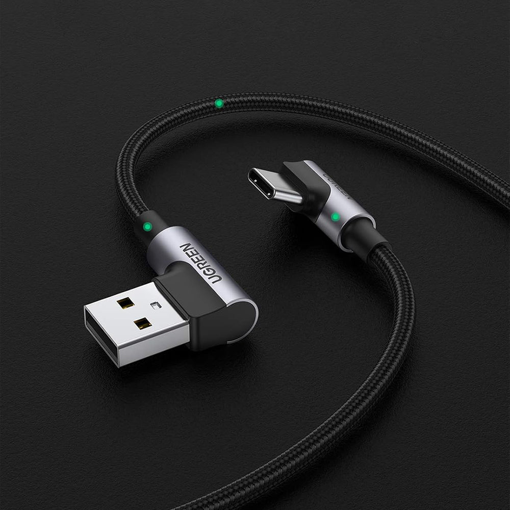 USB-A til USB-C UGREEN US176 Angled data- og ladekabel, 18W, 3m, Grå