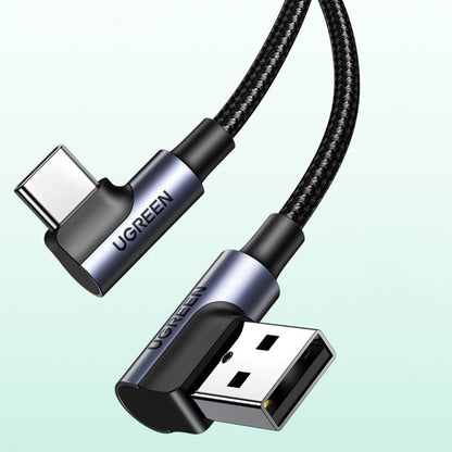 USB-A til USB-C UGREEN US176 Angled data- og ladekabel, 18W, 3m, Grå