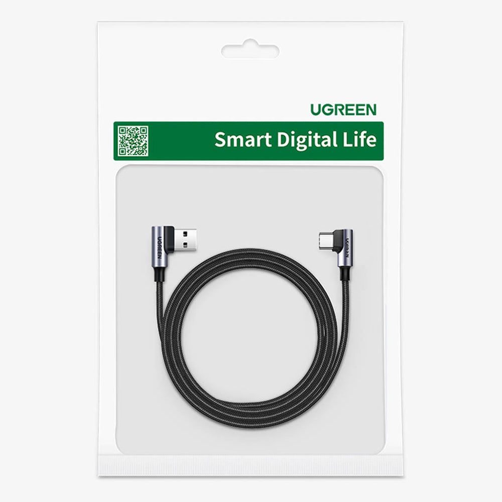 USB-A til USB-C UGREEN US176 Angled data- og ladekabel, 18W, 3m, Grå