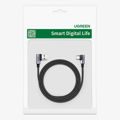 USB-A til USB-C UGREEN US176 Angled data- og ladekabel, 18W, 3m, Grå
