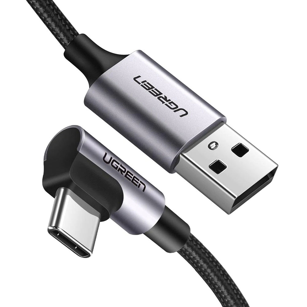 USB-A til USB-C UGREEN US284 Angled data- og ladekabel, 18W, 0.5m, Grå