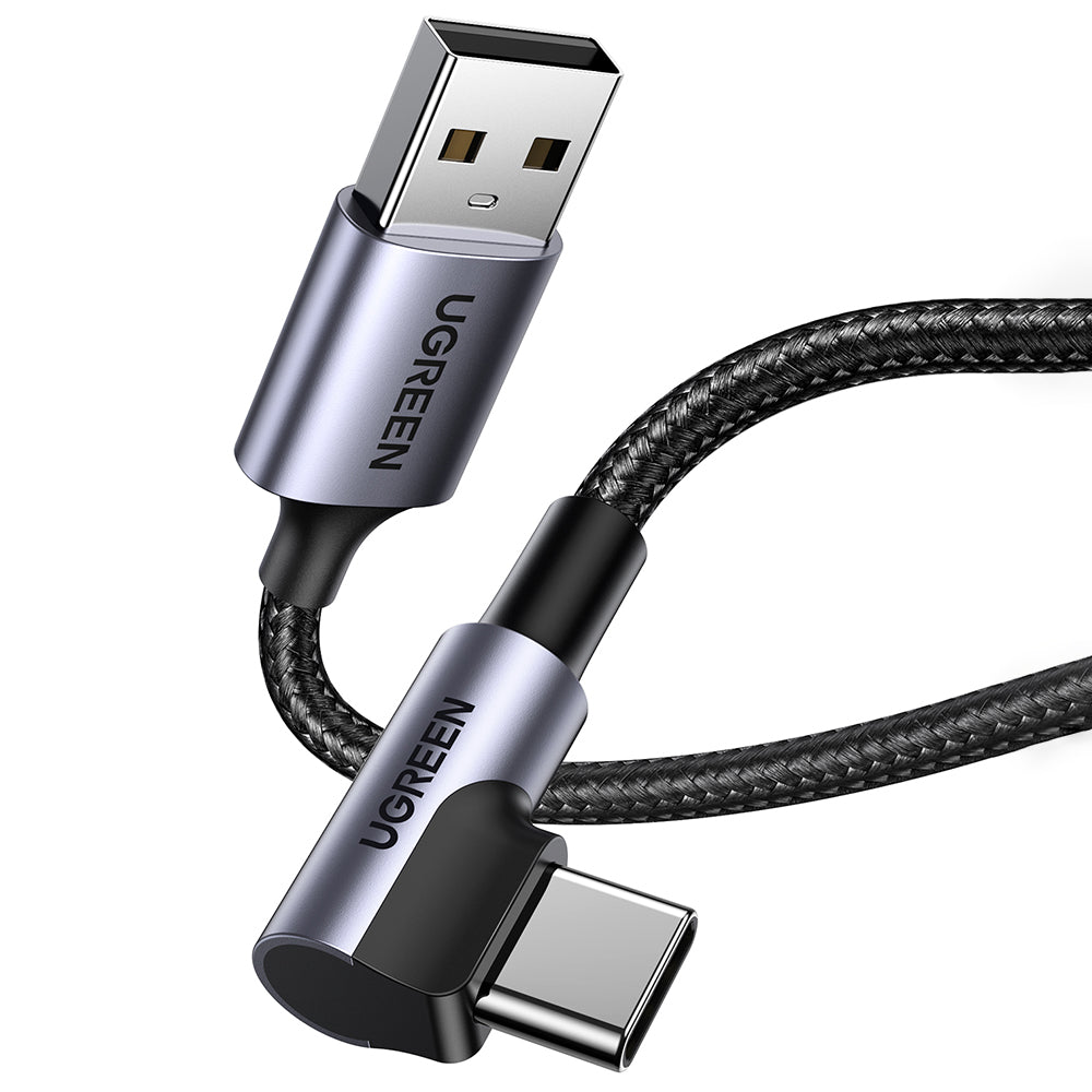 USB-A til USB-C UGREEN US284 Angled data- og ladekabel, 18W, 0.5m, Grå