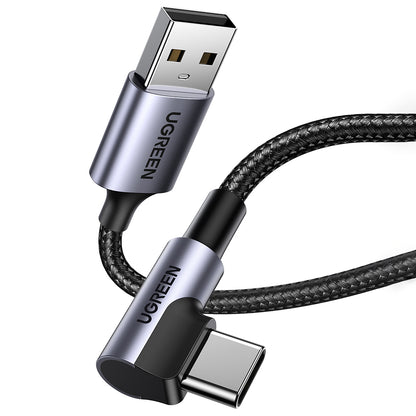 USB-A til USB-C UGREEN US284 Angled data- og ladekabel, 18W, 0.5m, Grå
