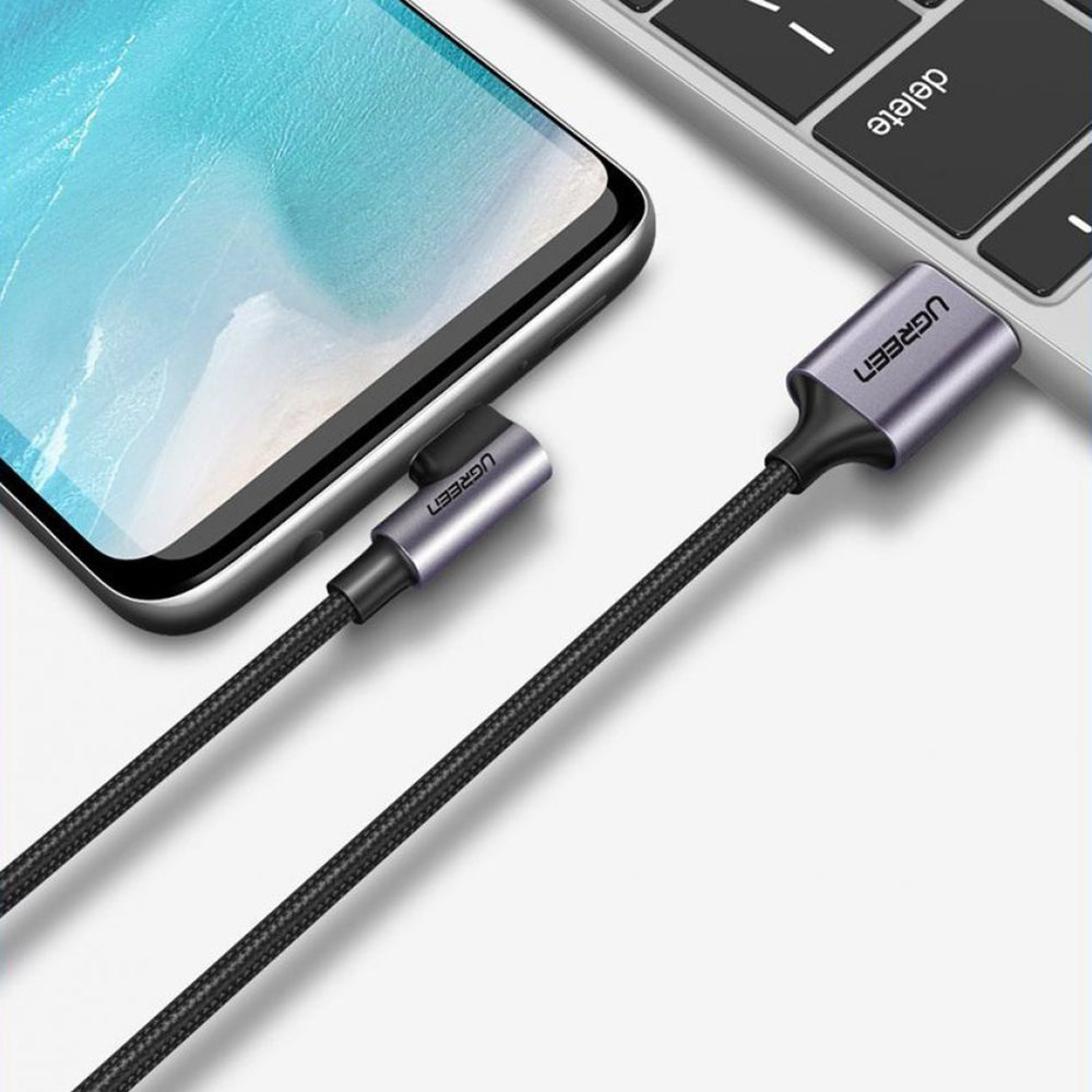 USB-A til USB-C UGREEN US284 Angled data- og ladekabel, 18W, 0.5m, Grå