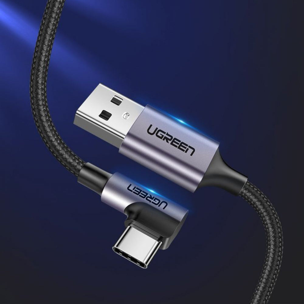 USB-A til USB-C UGREEN US284 Angled data- og ladekabel, 18W, 0.5m, Grå